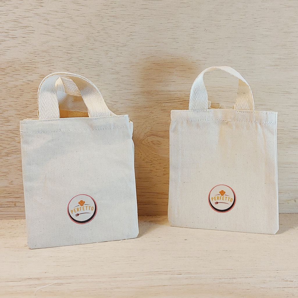 Sacolinha Minibag Confeitaria - Doces - Logotipo sua Marca - Personalizada - Estampa Padrão - Algodão Cru - Brinde Personalizado