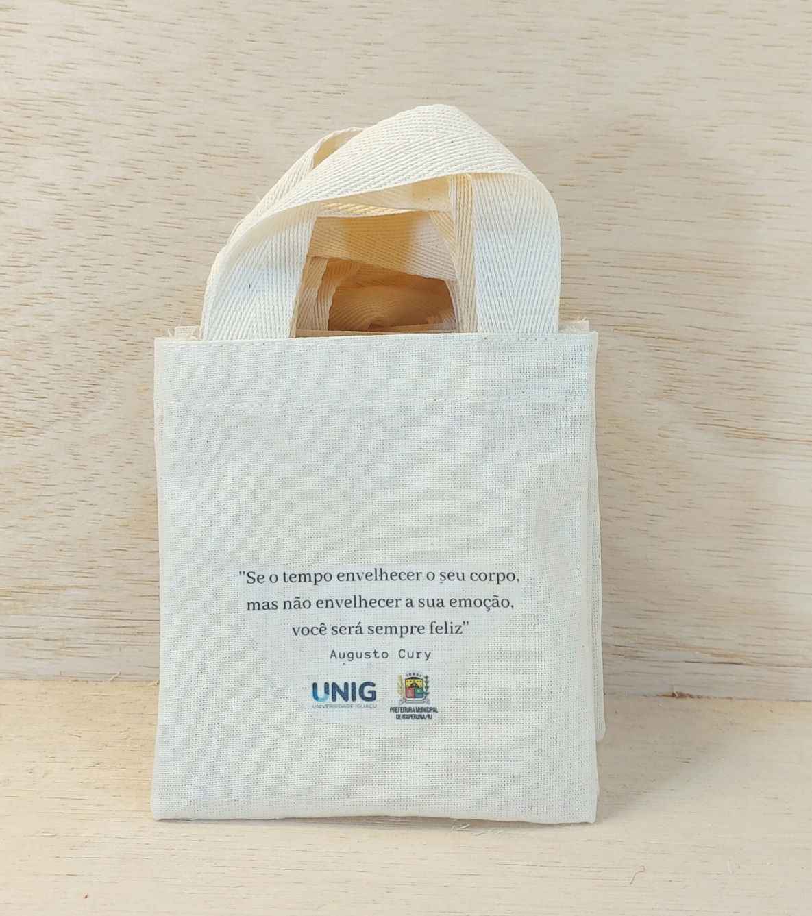 Sacolinha Minibag Universidade - Personalizada - Estampa Padrão - Algodão Cru - Brinde Escolar