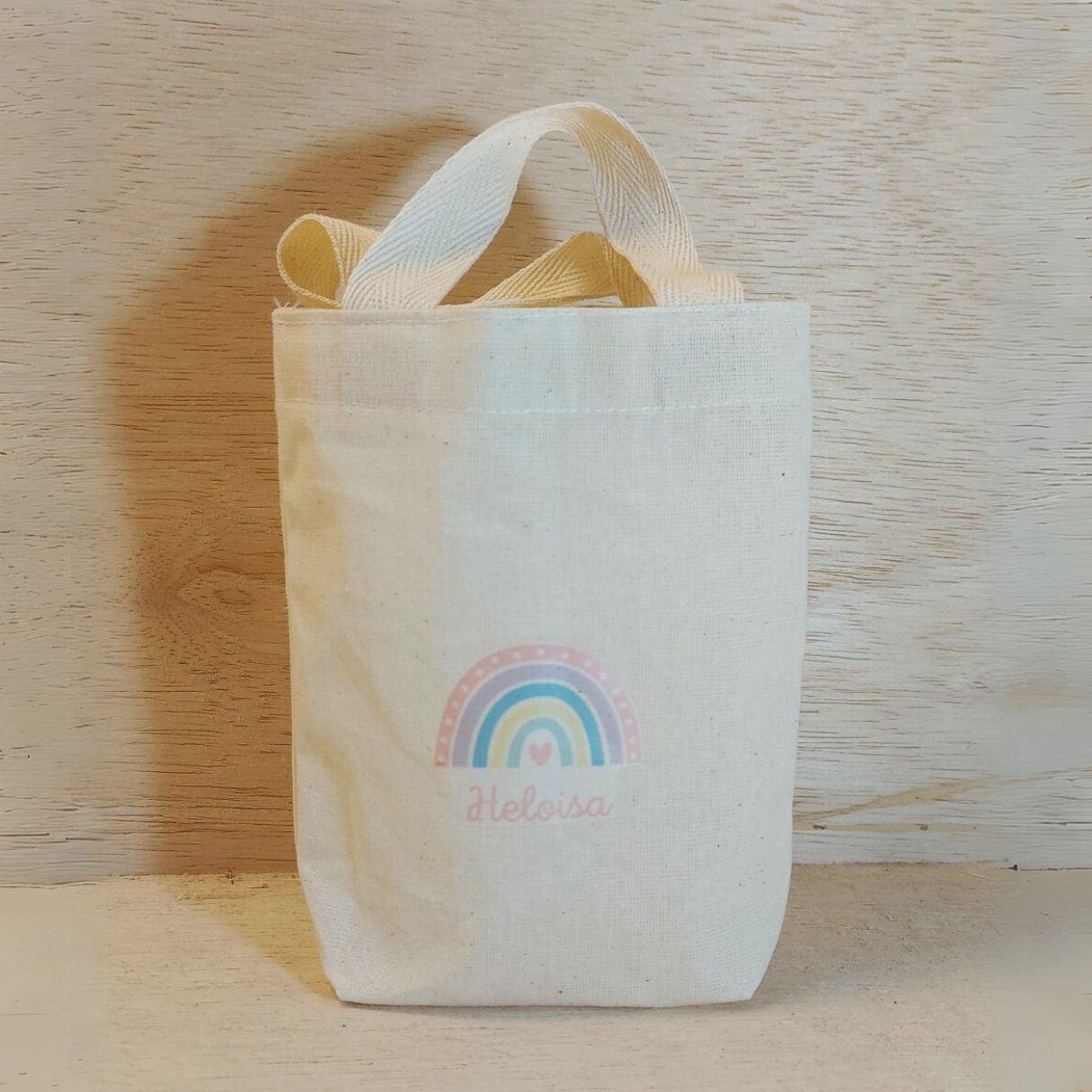 Sacolinha Minibag Arco-Íris Candy Color - Personalizada - Estampa Padrão - Algodão Cru - Lembrancinha de Aniversário