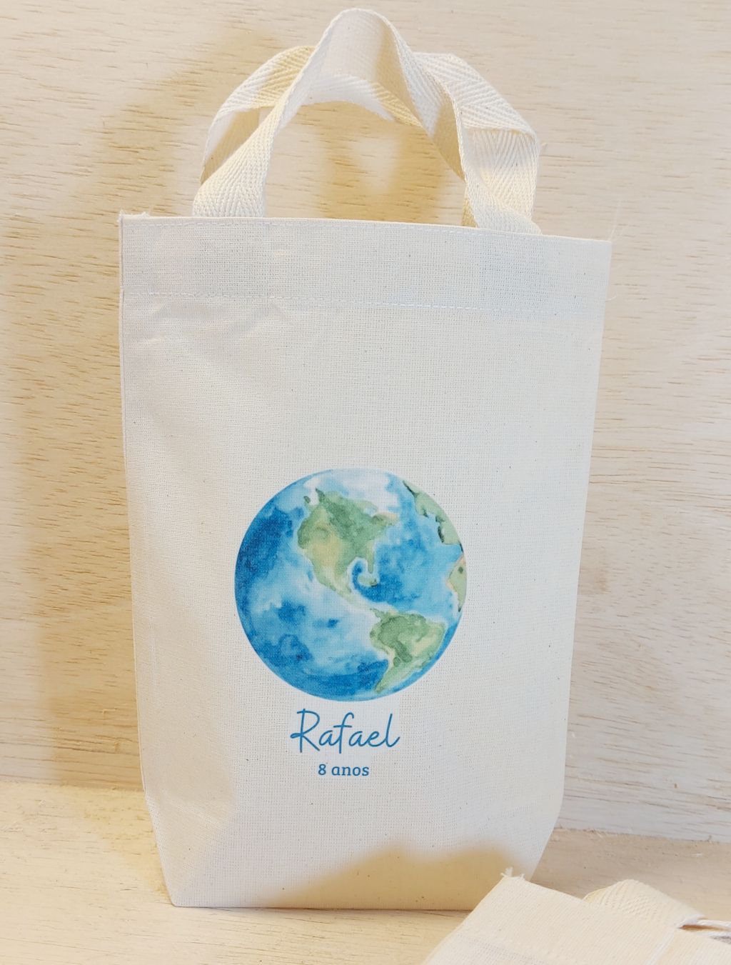 Sacolinha Minibag Planeta Terra - Personalizada - Estampa Grande - Algodão Cru - Lembrancinha de Aniversário