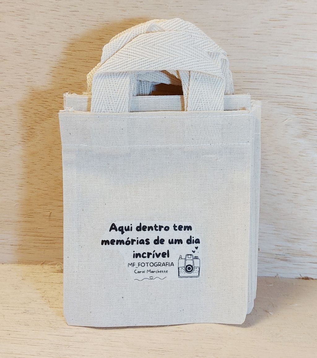 Sacolinha Minibag Memórias Incríveis - Fotografia - Personalizada - Estampa Padrão - Algodão Cru - Brinde