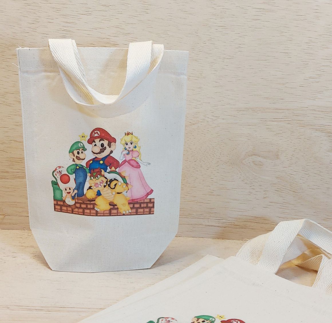 Sacolinha Minibag Mario Bros - Videogame - Personalizada - Estampa Grande - Algodão Cru - Lembrancinha de Aniversário