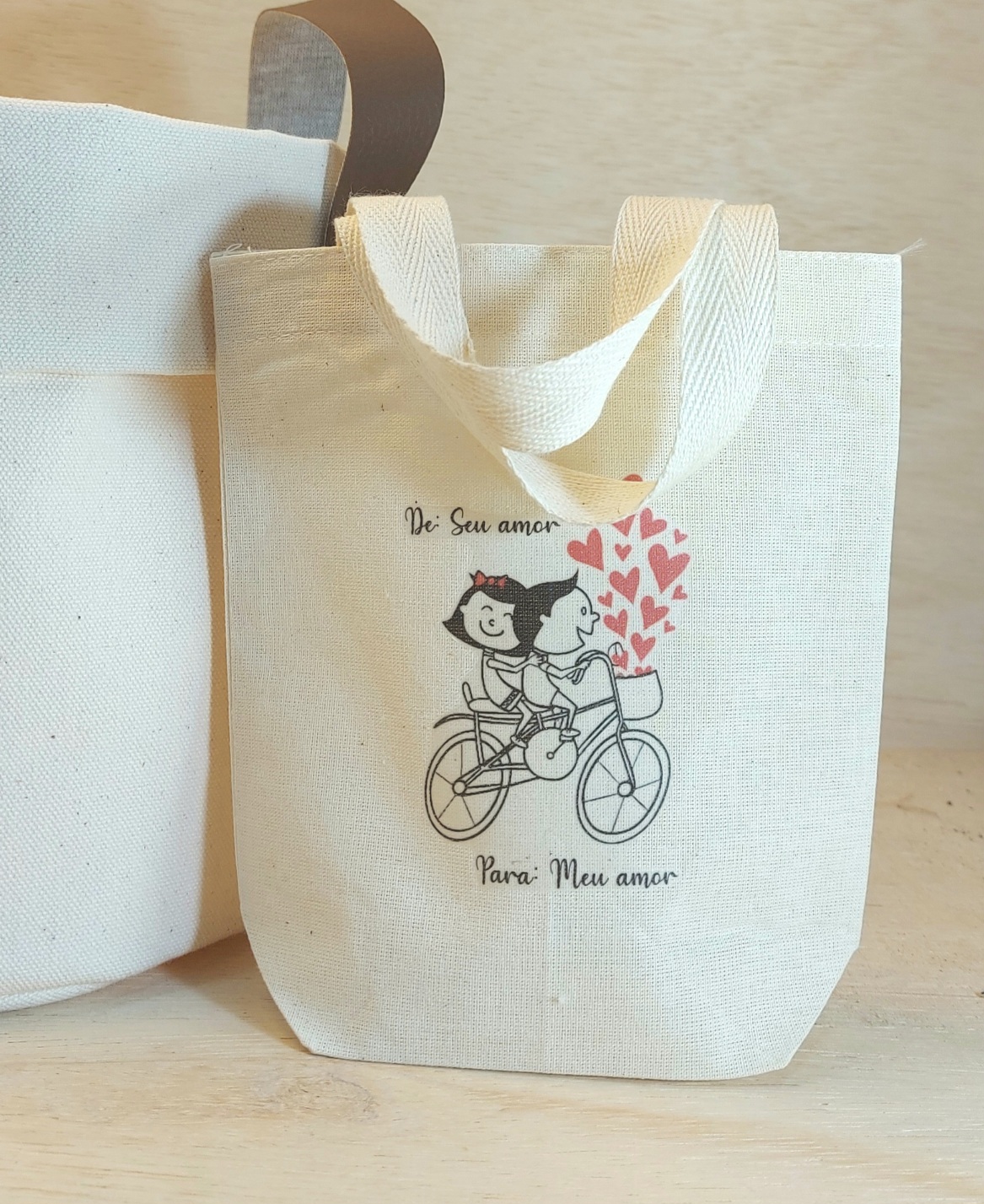Sacolinha Minibag Do Seu Amor para o Meu Amor - Dias dos Namorados - Personalizada - Estampa Grande - Algodão Cru - Lembrancinha