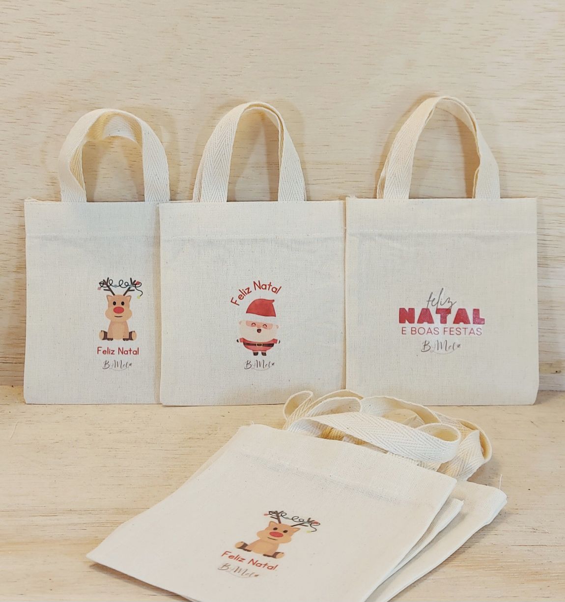 Sacolinha Minibag Natal - Artes - Logotipo - Personalizada - Estampa Padrão - Algodão Cru - Lembrancinha