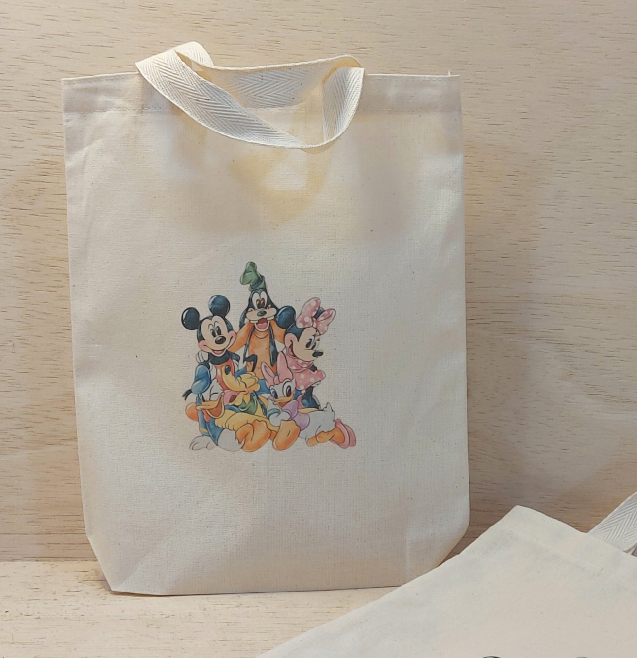 Sacolinha Minibag Turma do Mickey - Personalizada - Estampa Grande - Algodão Cru - Lembrancinha de Aniversário