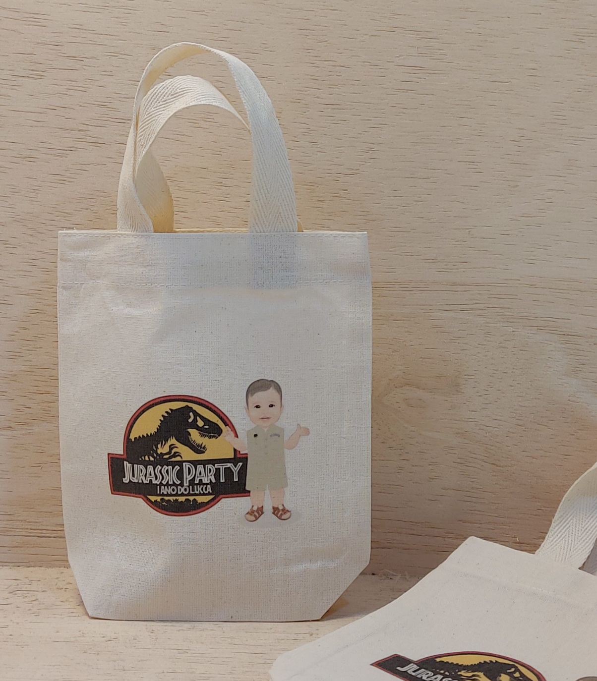 Sacolinha Minibag Jurassic Park - Personalizada - Estampa Grande - Algodão Cru - Lembrancinha de Aniversário