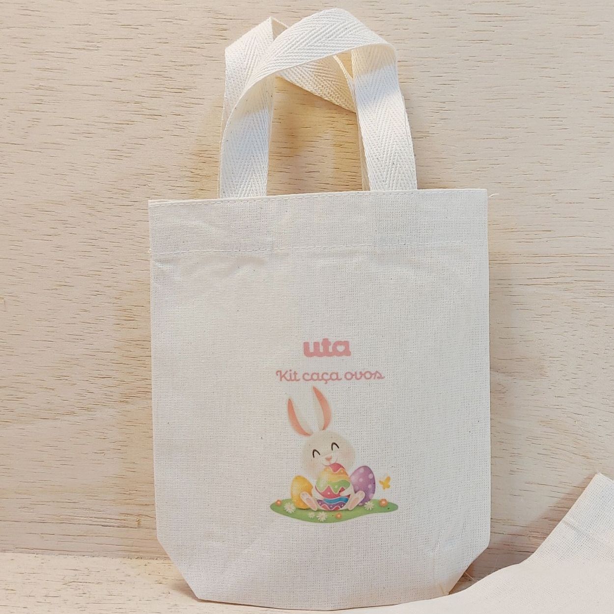 Sacolinha Minibag Caça aos Ovos - Páscoa - Sua Arte - Sua Logo - Personalizada - Estampa Padrão - Algodão Cru - Lembrancinha